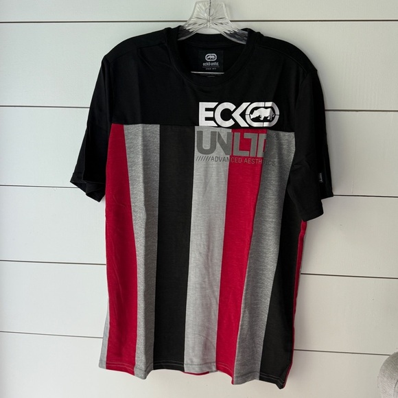 Ecko Unlimited Men's Striped Tee in Black, Red, and Gray Sz S - Picture 1 of 8